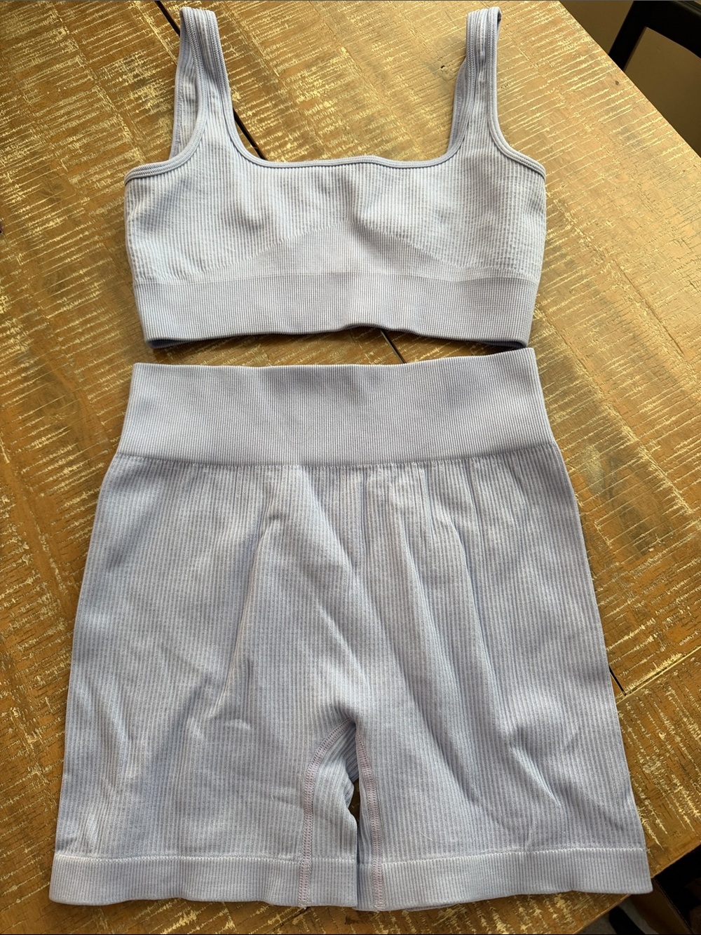 Light Blue Ribbed Seamless Crop Top & Shorts Set